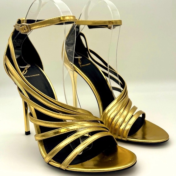 Brian Atwood - gold leather sandals / stilettos - Size 8.5 - New without box - Picture 2 of 6